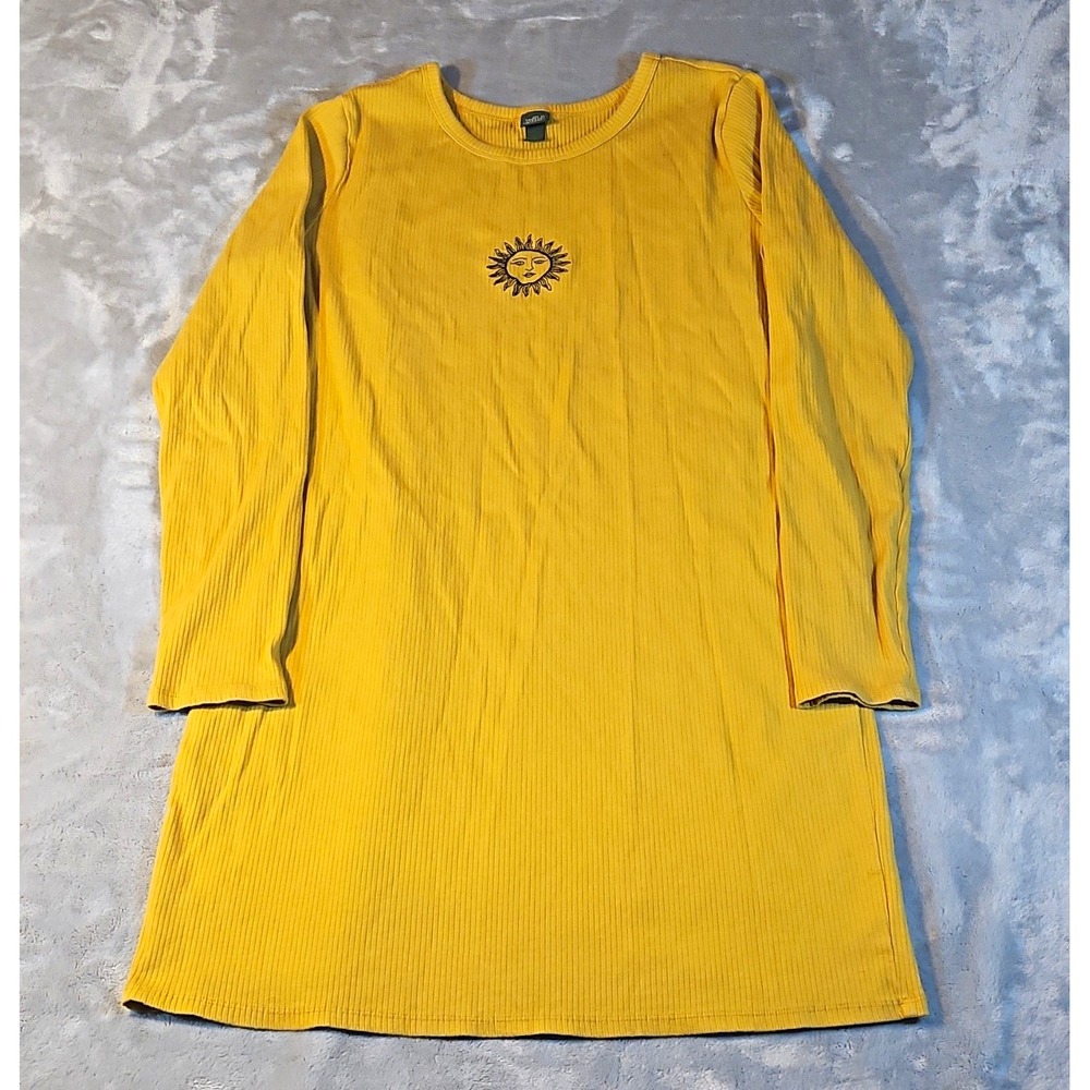 Wild Fable Women's Yellow Ribbed Knit Long Sleeve Sun T-Shirt Dress Size 2XL